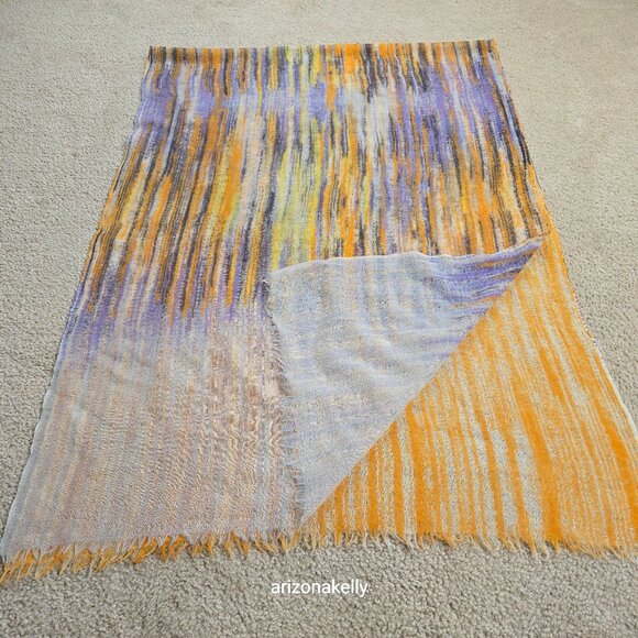 Accessories - Lightweight Wool Scarf Streaked with Purple & Yellow